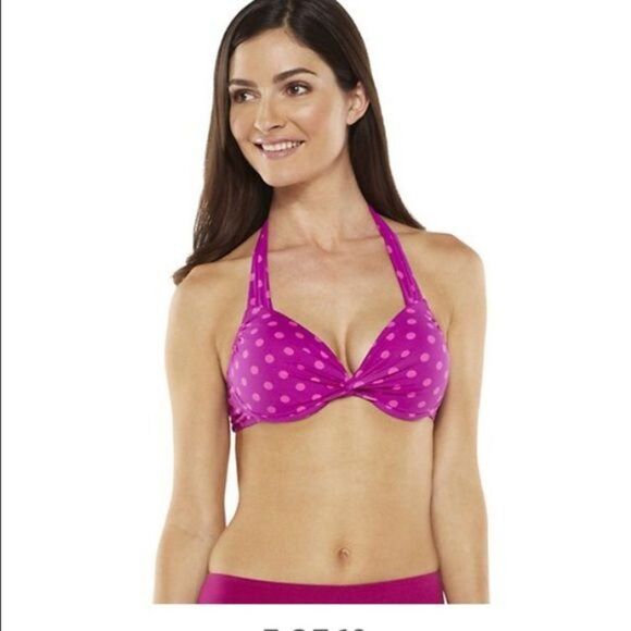 Apt. 9 Halter Top Bikini Purple Pink Polka Dots L - Picture 1 of 16